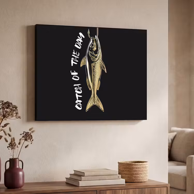 Vis - Zwart - Goud - Tekst Textielframe - compleet frame klein -sfeer3