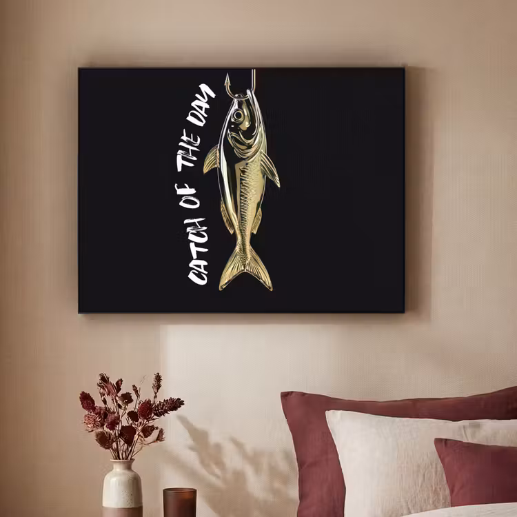 Vis - Zwart - Goud - Tekst Textielframe - compleet frame klein -sfeer1