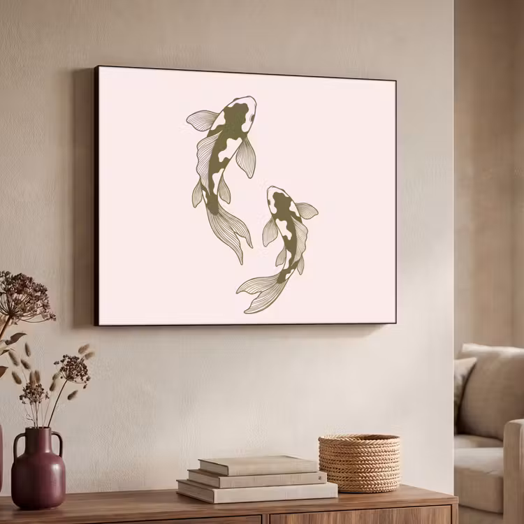 Vis - Zwemmend - Groen - Abstract - Dieren Textielframe zwart klein -sfeer3