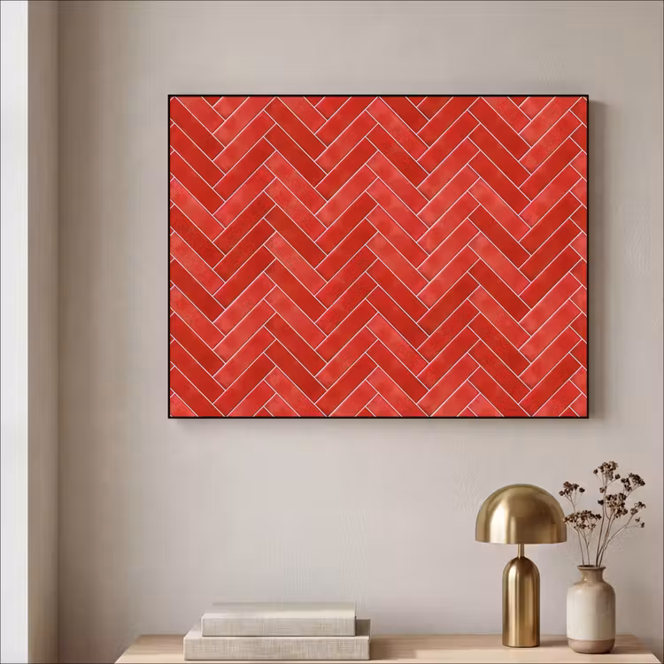 Visgraat - Tegel - Rood Textielframe zwart klein 947 -sfeer2