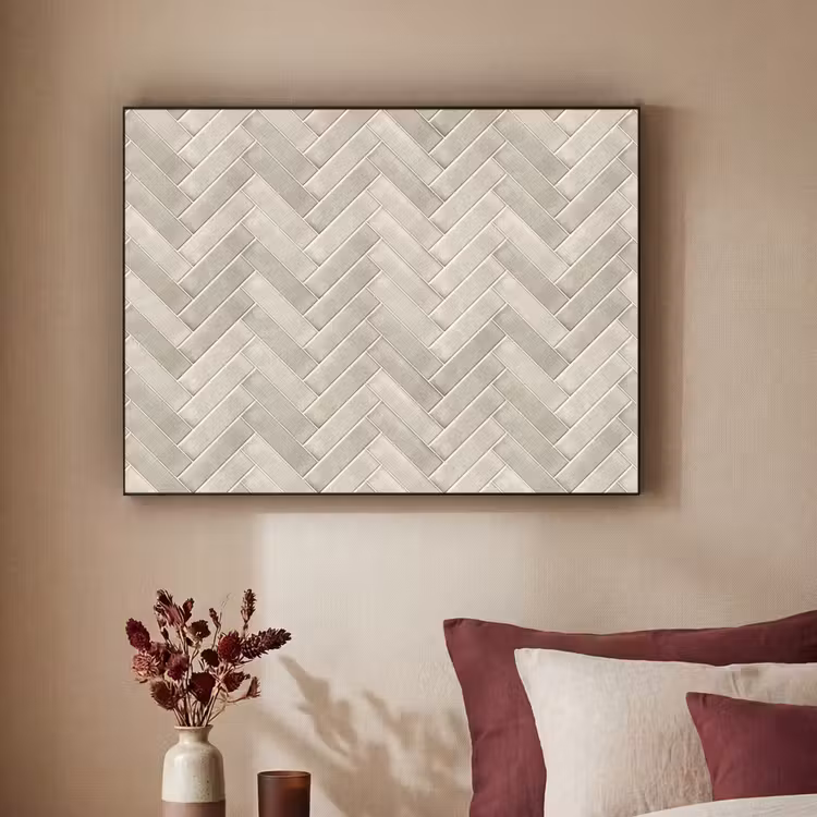 Visgraat - Wandtegel - Beige Textielframe zwart klein 947 -sfeer1