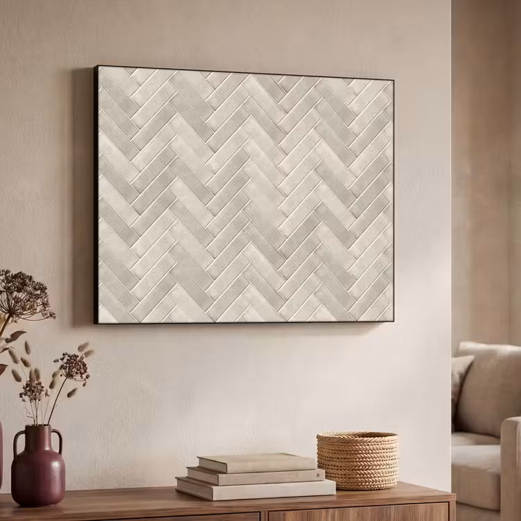 Visgraat - Wandtegel - Beige Textielframe zwart klein 947 -sfeer3