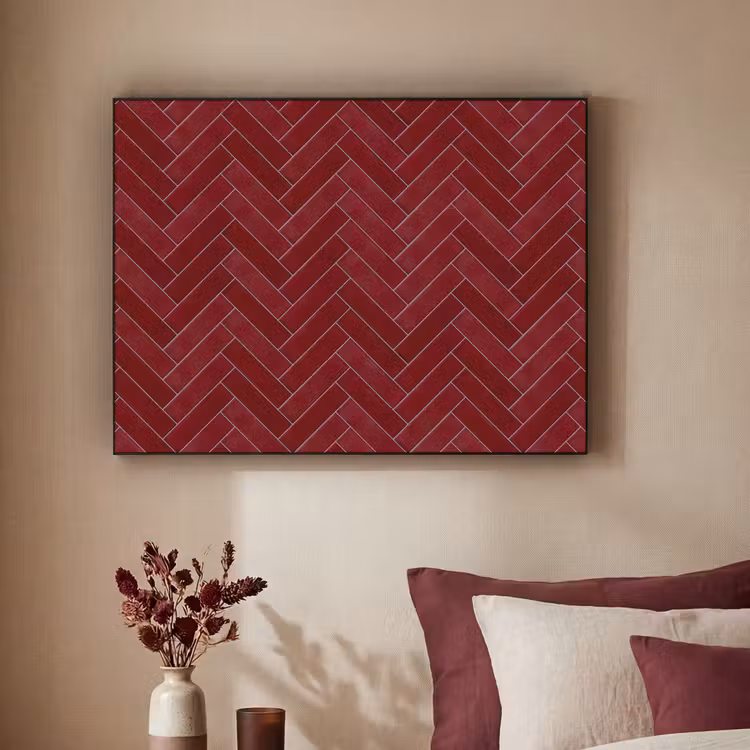 Visgraat - Wandtegel - Bordeaux - Rood Textielframe zwart klein 947 -sfeer1