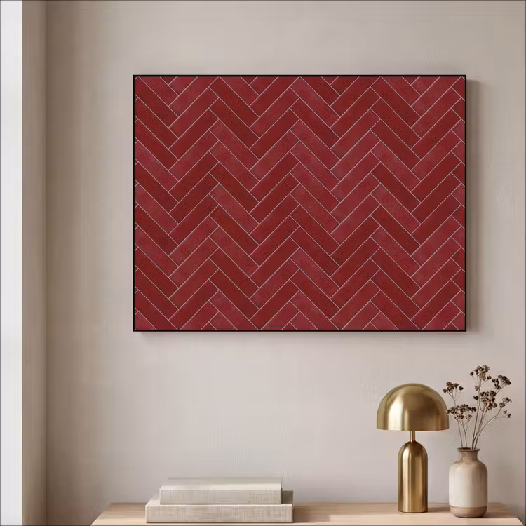 Visgraat - Wandtegel - Bordeaux - Rood Textielframe zwart klein 947 -sfeer2