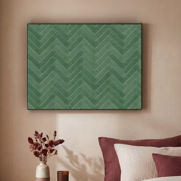 Visgraat - Wandtegel - Bosgroen Textielframe zwart klein 947 -sfeer1