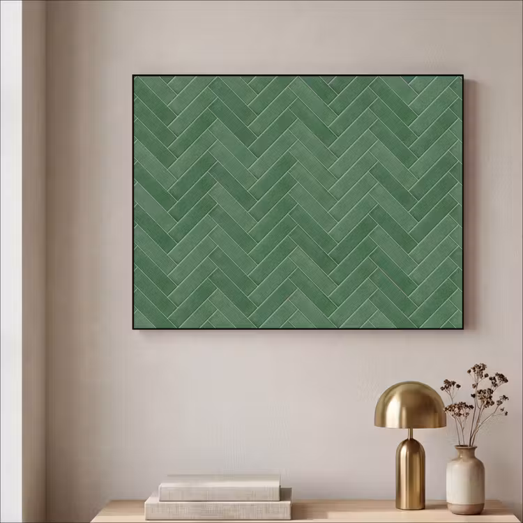 Visgraat - Wandtegel - Bosgroen Textielframe zwart klein 947 -sfeer2