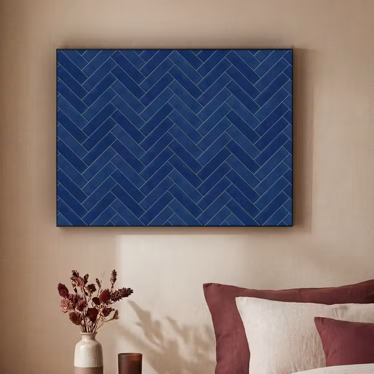 Visgraat - Wandtegel - Donkerblauw - Navy Blue Textielframe zwart klein 947 -sfeer1