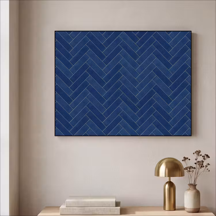 Visgraat - Wandtegel - Donkerblauw - Navy Blue Textielframe zwart klein 947 -sfeer2