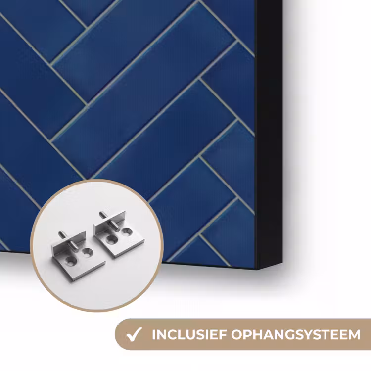 Visgraat - Wandtegel - Donkerblauw - Navy Blue Textielframe zwart klein 947 -USP_ophangsysteemNL