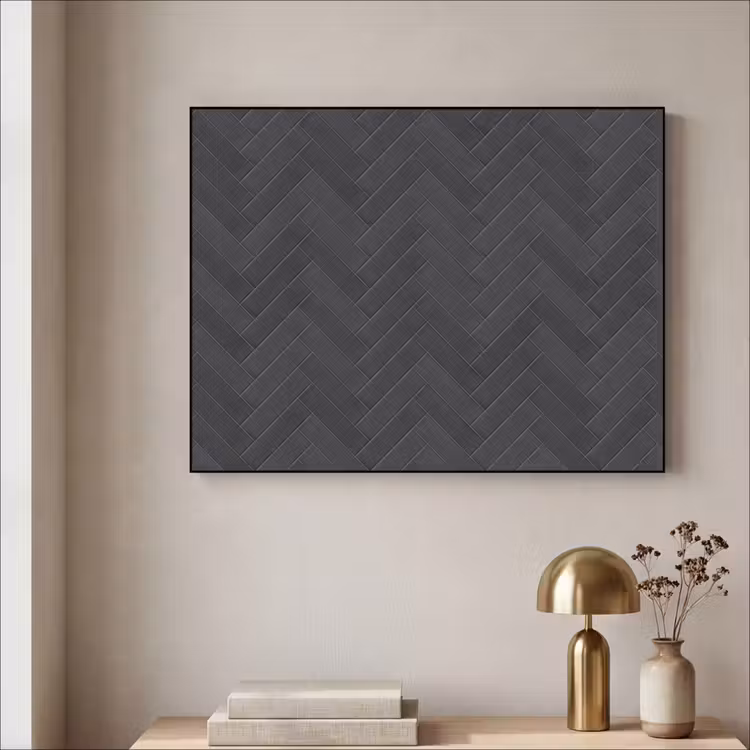 Visgraat - Wandtegel - Donkergrijs Textielframe zwart klein 947 -sfeer2