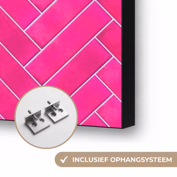 Visgraat - Wandtegel - Fuchsia - Roze Textielframe zwart klein 947 -USP_ophangsysteemNL