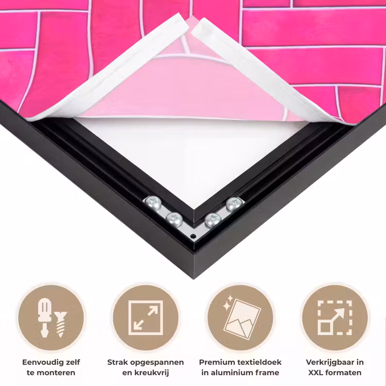 Visgraat - Wandtegel - Fuchsia - Roze Textielframe zwart klein 947 -USP_feed_closeupNL