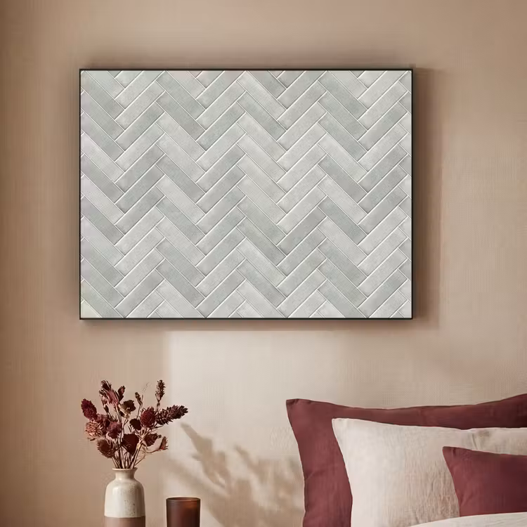 Visgraat - Wandtegel - Grijs Textielframe zwart klein 947 -sfeer1