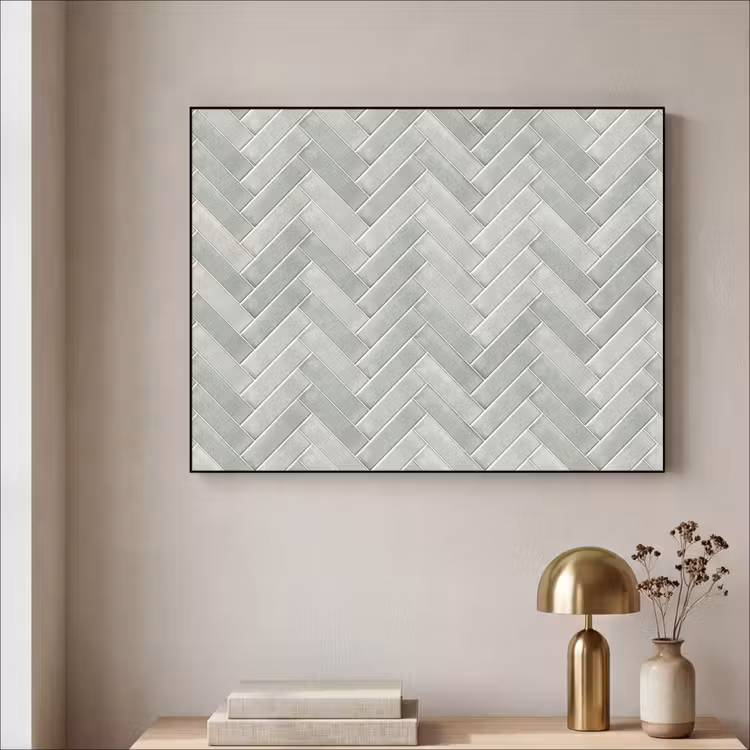 Visgraat - Wandtegel - Grijs Textielframe zwart klein 947 -sfeer2