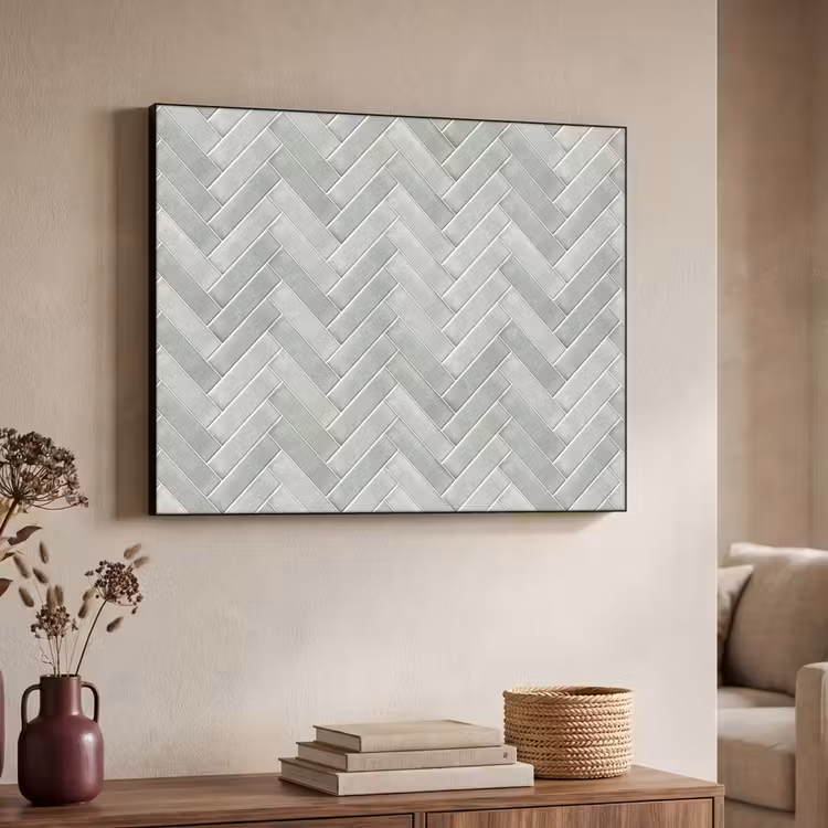 Visgraat - Wandtegel - Grijs Textielframe zwart klein 947 -sfeer3