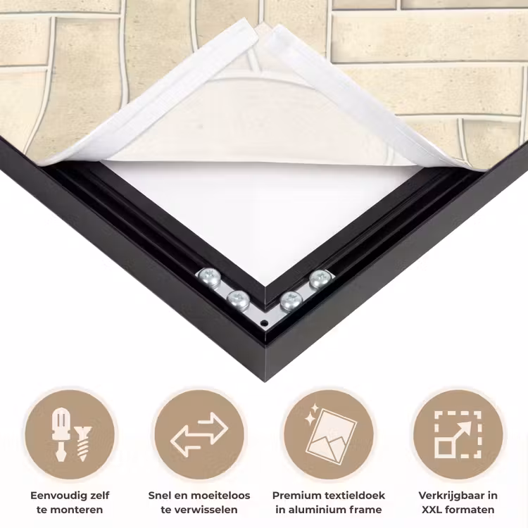 Visgraat - Wandtegel - Licht Beige Textielframe zwart klein 947 -USP_closeupNL
