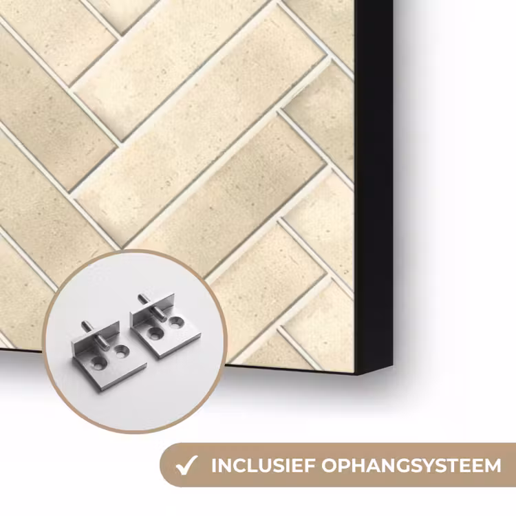 Visgraat - Wandtegel - Licht Beige Textielframe zwart klein 947 -USP_ophangsysteemNL