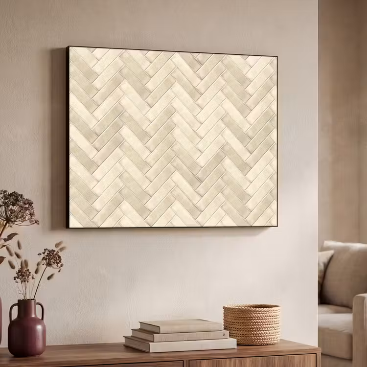 Visgraat - Wandtegel - Licht Beige Textielframe zwart klein 947 -sfeer3