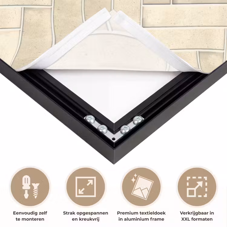 Visgraat - Wandtegel - Licht Beige Textielframe zwart klein 947 -USP_feed_closeupNL