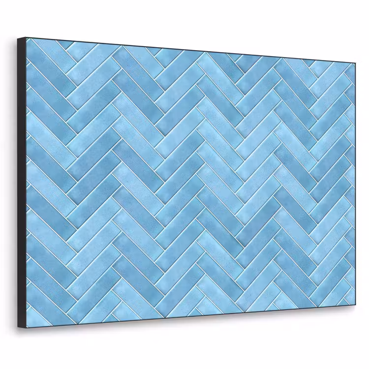 Visgraat - Wandtegel - Lichtblauw Textielframe zwart klein 947 -3d