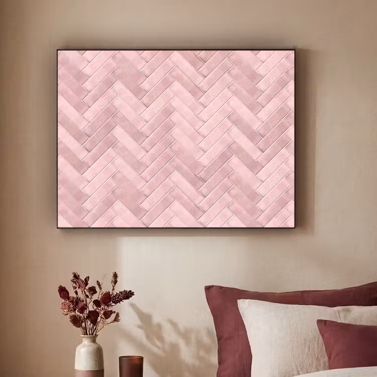 Visgraat - Wandtegel - Lichtroze Textielframe zwart klein 947 -sfeer1