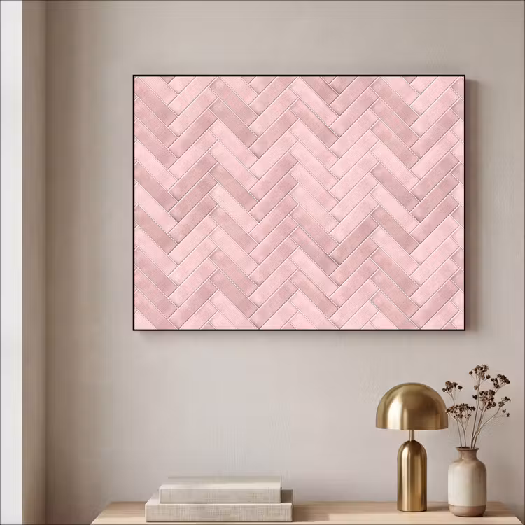 Visgraat - Wandtegel - Lichtroze Textielframe zwart klein 947 -sfeer2