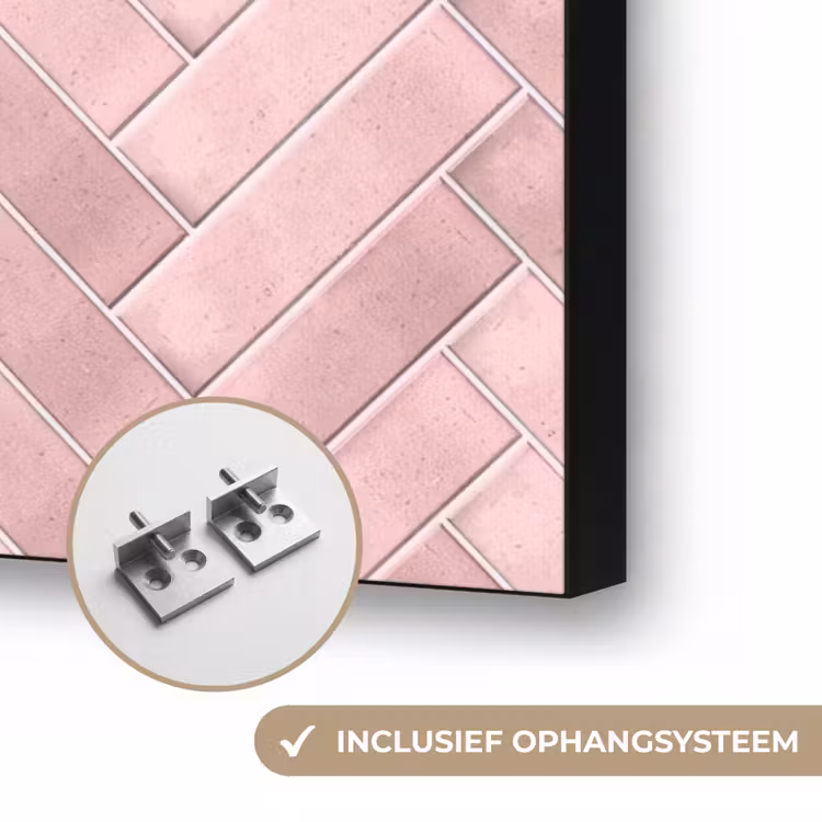 Visgraat - Wandtegel - Lichtroze Textielframe zwart klein 947 -USP_ophangsysteemNL