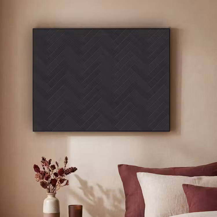 Visgraat - Wandtegel - Mat - Zwart Textielframe zwart klein 947 -sfeer1