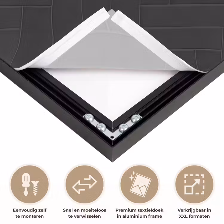 Visgraat - Wandtegel - Mat - Zwart Textielframe zwart klein 947 -USP_closeupNL