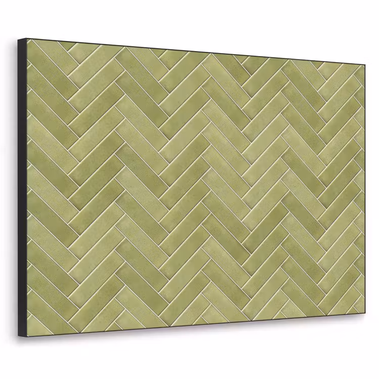 Visgraat - Wandtegel - Olijfgroen Textielframe zwart klein 947 -3d