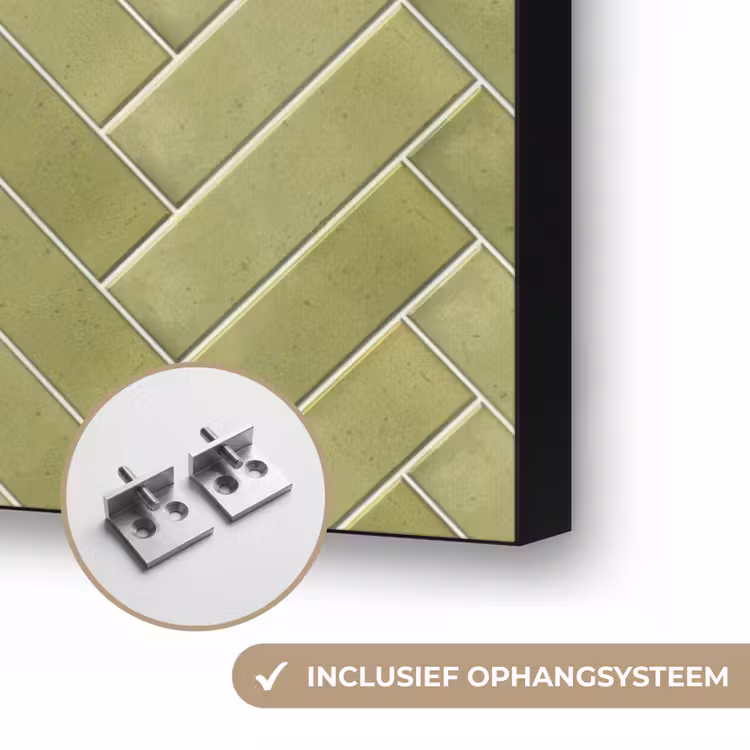 Visgraat - Wandtegel - Olijfgroen Textielframe zwart klein 947 -USP_ophangsysteemNL