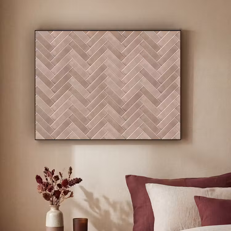 Visgraat - Wandtegel - Oudroze - Terracotta Textielframe zwart klein 947 -sfeer1