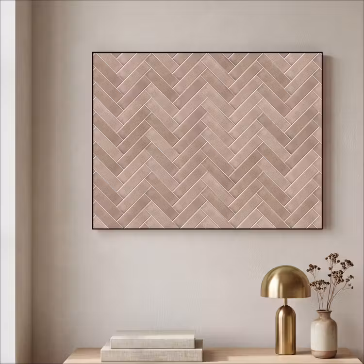 Visgraat - Wandtegel - Oudroze - Terracotta Textielframe zwart klein 947 -sfeer2