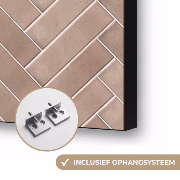 Visgraat - Wandtegel - Oudroze - Terracotta Textielframe zwart klein 947 -USP_ophangsysteemNL