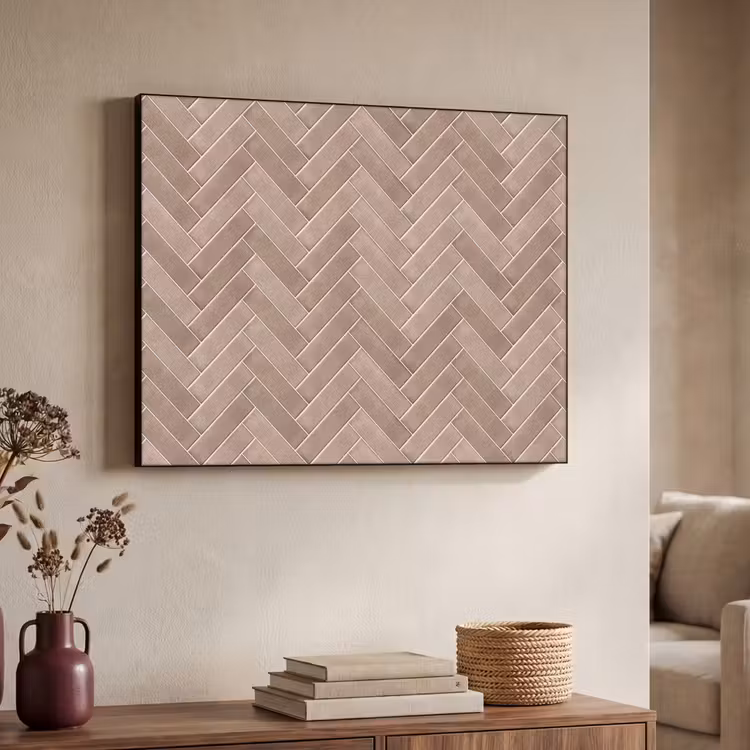 Visgraat - Wandtegel - Oudroze - Terracotta Textielframe zwart klein 947 -sfeer3