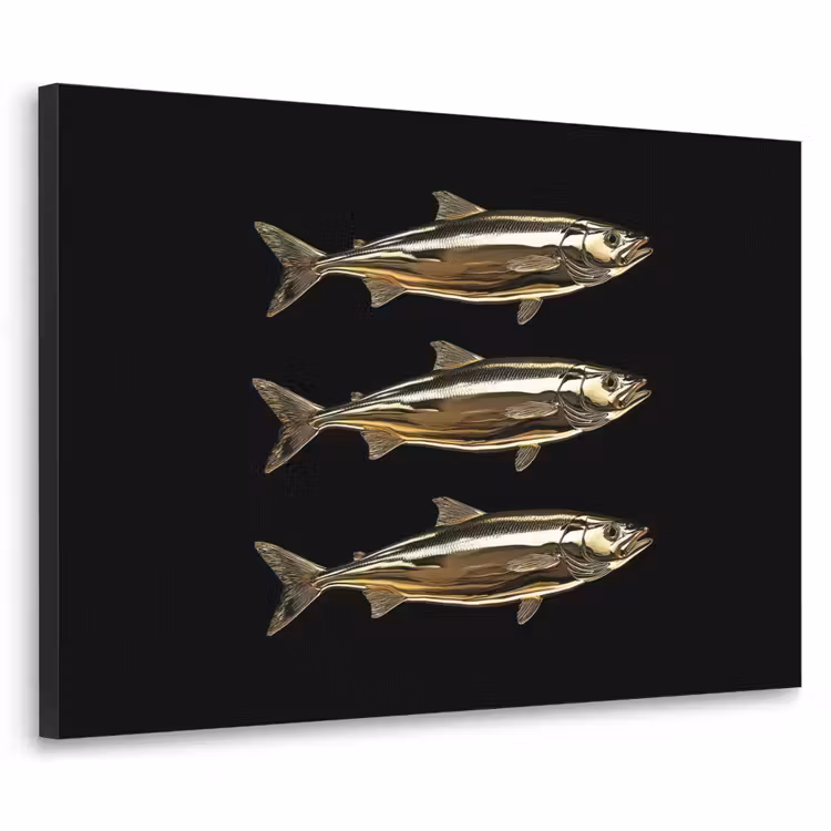 Vissen - Goud - Zwart Textielframe - compleet frame klein -3d