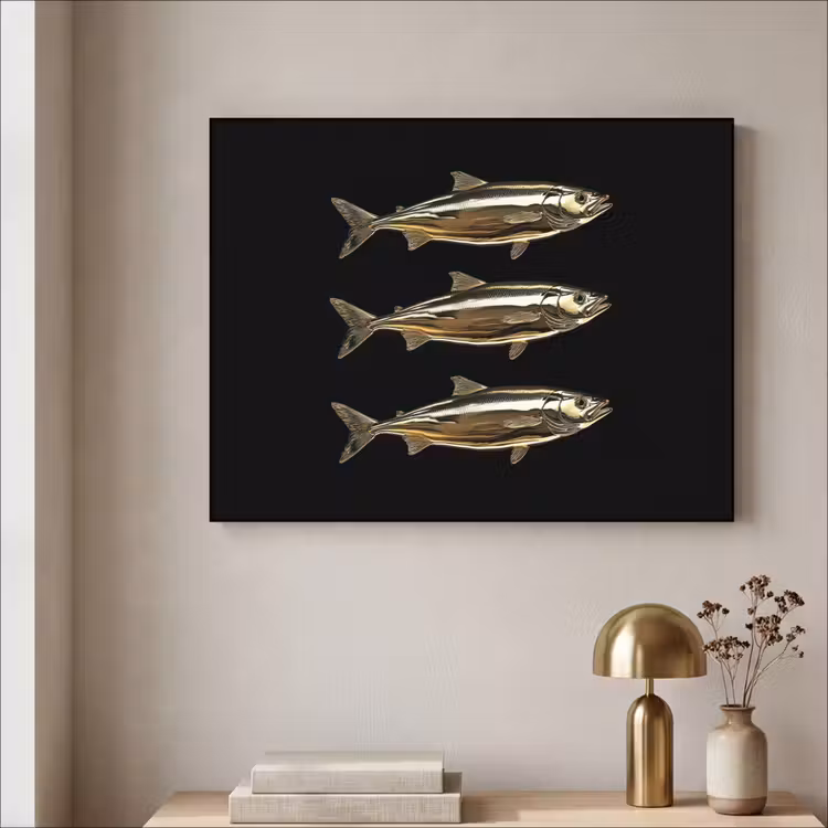 Vissen - Goud - Zwart Textielframe - compleet frame klein -sfeer2