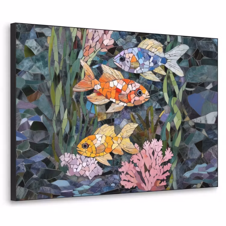 Vissen - Koraal - Zee - Mozaïek Textielframe zwart klein -3d