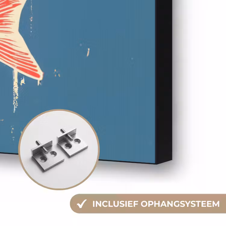 Vissen - Rood - Blauw Textielframe zwart klein -USP_ophangsysteemNL