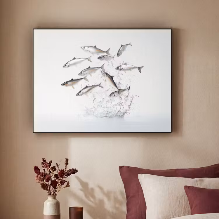 Vissen - Water - Wit Textielframe zwart klein -sfeer1