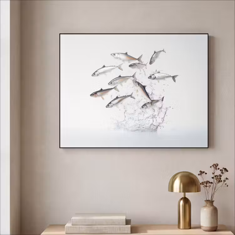 Vissen - Water - Wit Textielframe zwart klein -sfeer2