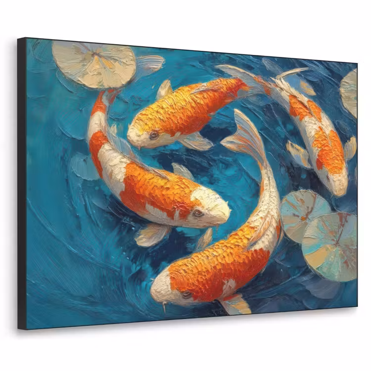 Vissen - Waterlelies - Oranje - Water Textielframe zwart klein -3d