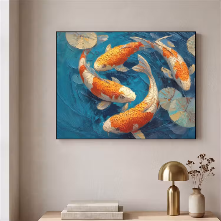 Vissen - Waterlelies - Oranje - Water Textielframe - compleet frame klein -sfeer2