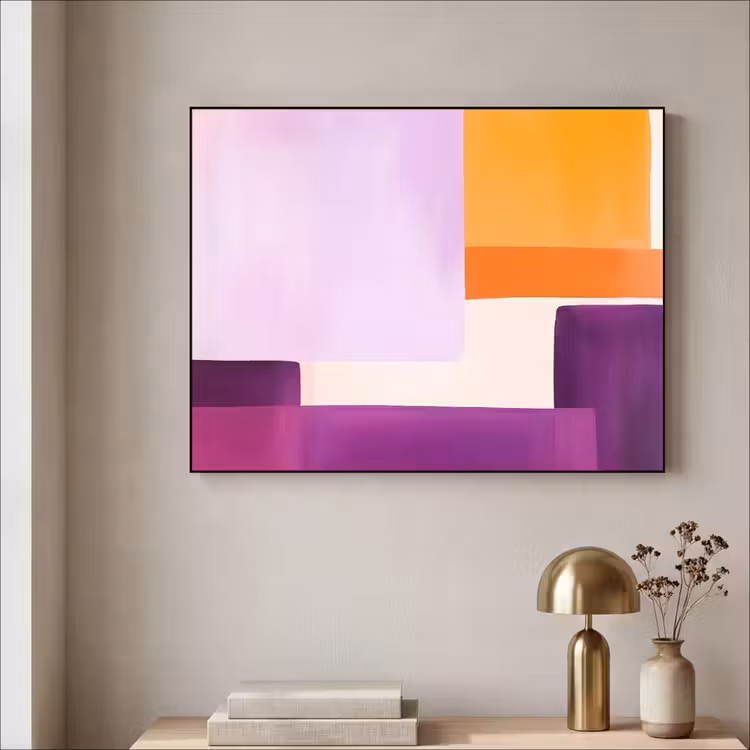 Vlakken - Abstract - Rechthoekig - Oranje Textielframe zwart klein -sfeer2