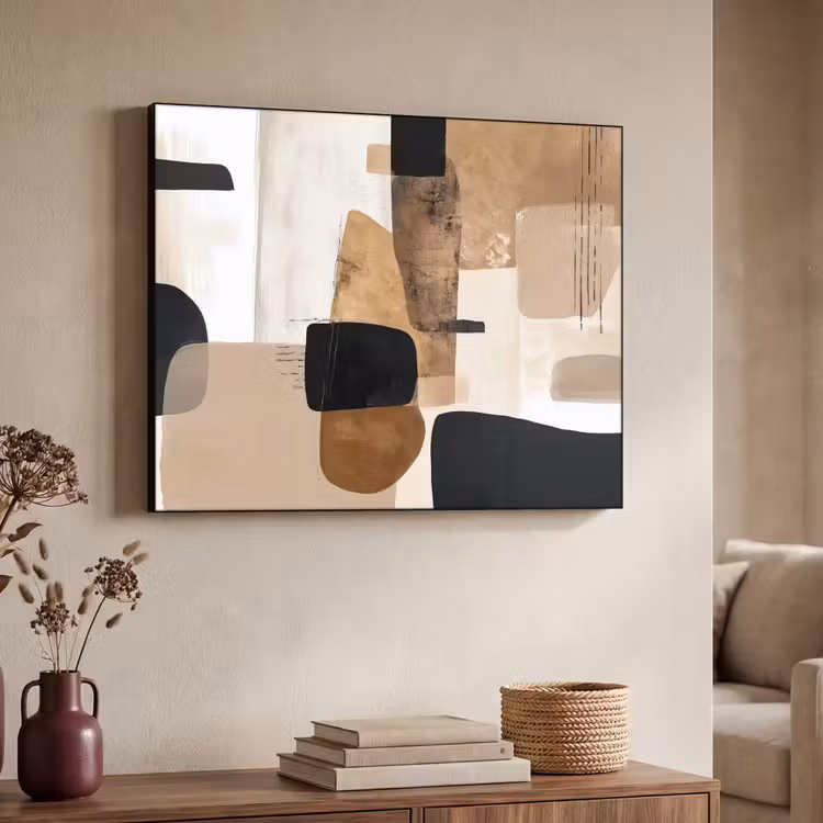 Vlakken - Abstract - Zwart - Strepen Textielframe - compleet frame klein -sfeer3