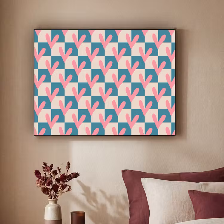 Vlakken - Hartjes - Patroon - Retro Textielframe zwart klein 947 -sfeer1