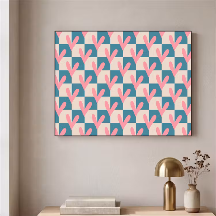 Vlakken - Hartjes - Patroon - Retro Textielframe zwart klein 947 -sfeer2