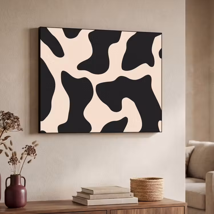 Vlekkenpatroon - Koe - Beige Textielframe - compleet frame klein -sfeer3