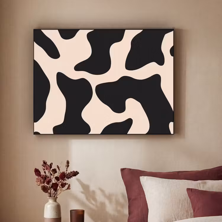 Vlekkenpatroon - Koe - Beige Textielframe - compleet frame klein -sfeer1