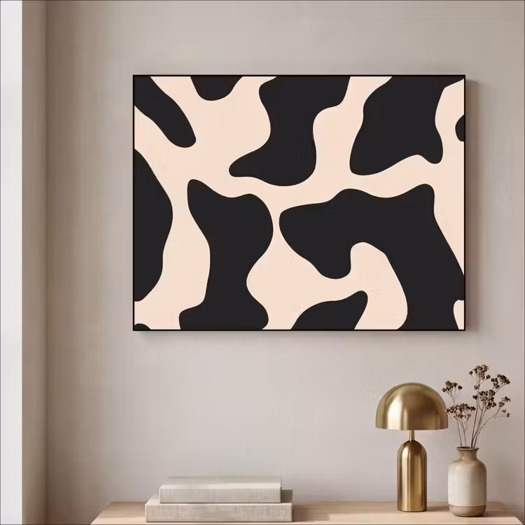 Vlekkenpatroon - Koe - Beige Textielframe - compleet frame klein -sfeer2